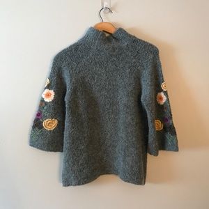 Embroidered Grey Sweater Anthropology